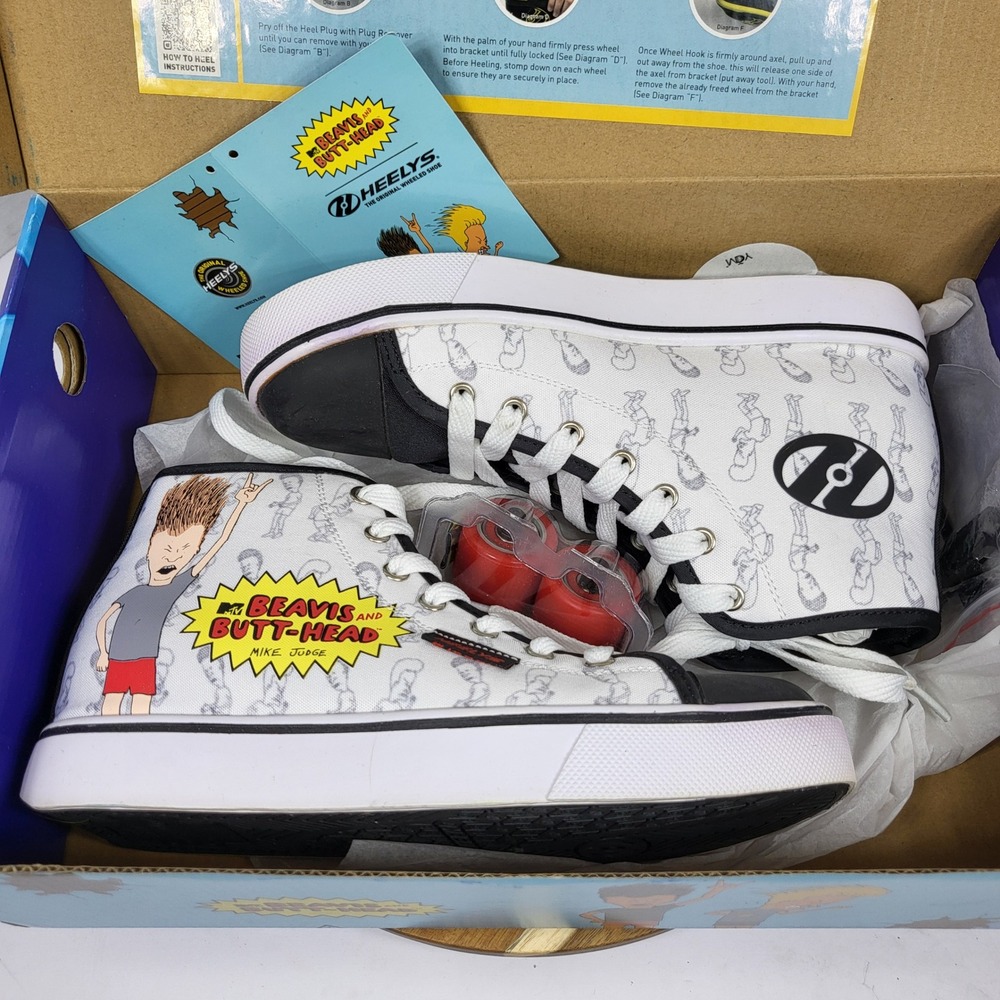 Heelys Hustle Beavis and‎ Butt-Head Mens 6 White Black Excellent Wheeled Shoes